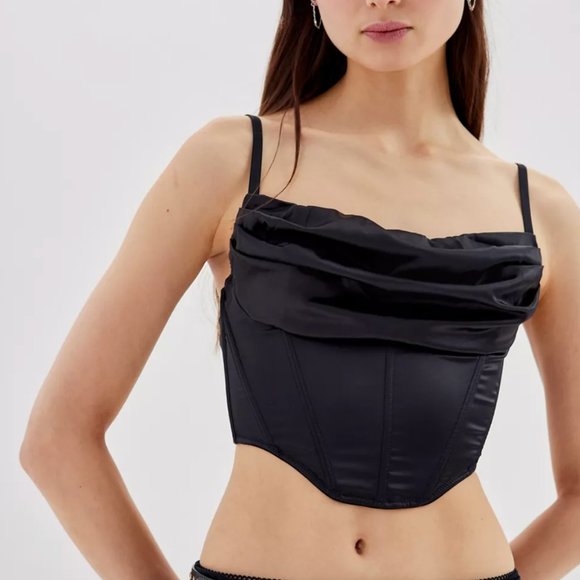 Urban Outfitters 'Lexi' Satin Cowl Corset Top in Black - Picture 2 of 6